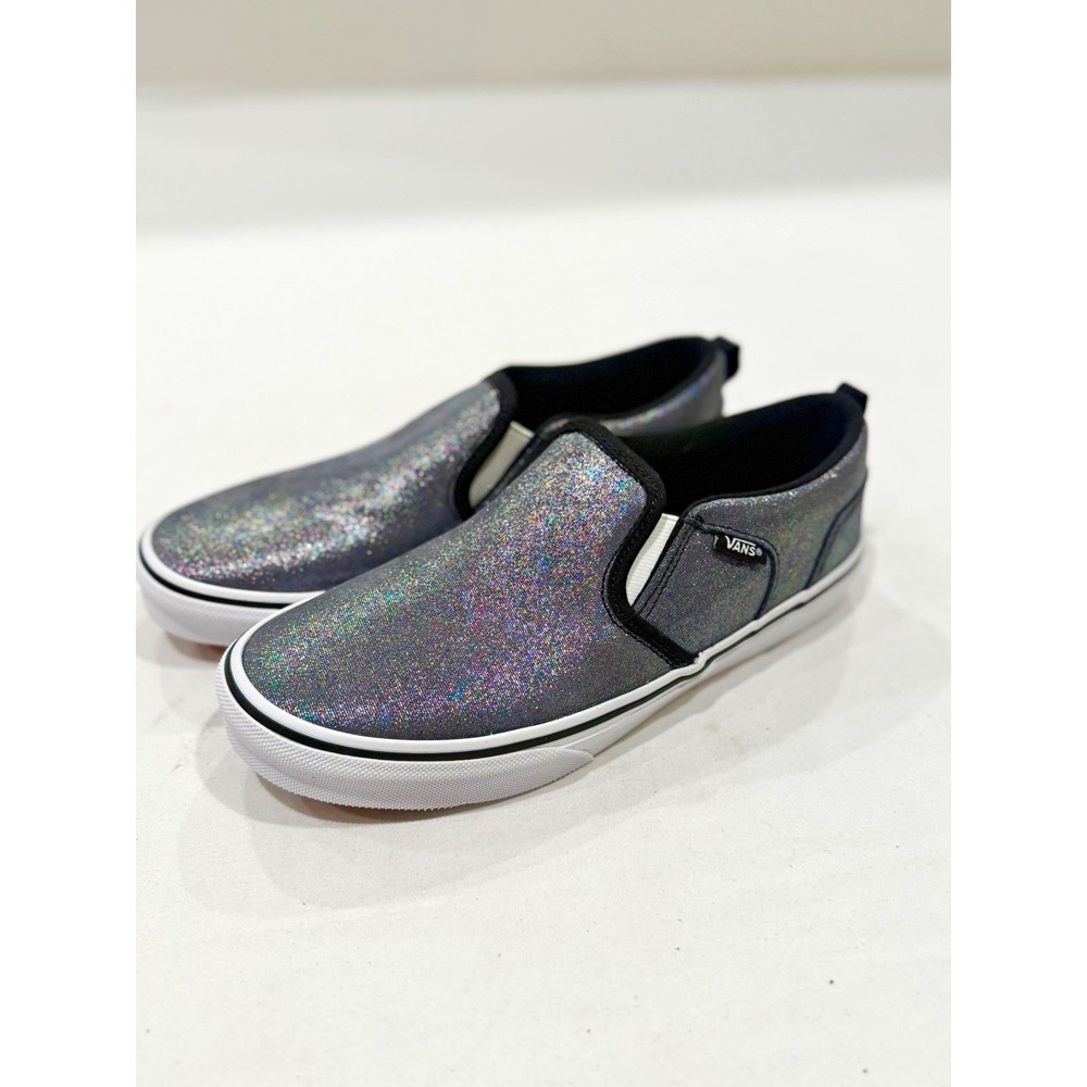 Vans Asher Slip-On Sneakers Womens 5 Black sparkle Canvas shoes school skater